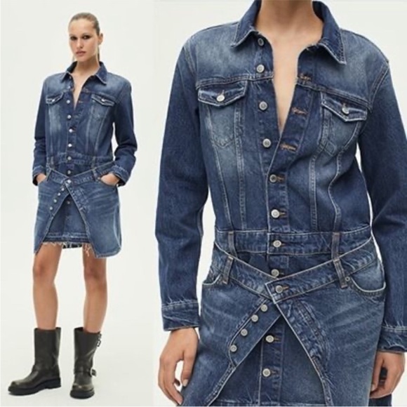 NWT ZARA ZW LAYERED ASYMMETRICAL DENIM DRESS - Picture 2 of 4